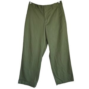 Uniqlo Womens High-Waisted Wide Straight‎ Leg Chinos Olive Green Size 14 Preppy